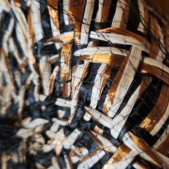 Vintage 60s union made straw hat with mesh overlay black gold EUC - Picture 2 of 7